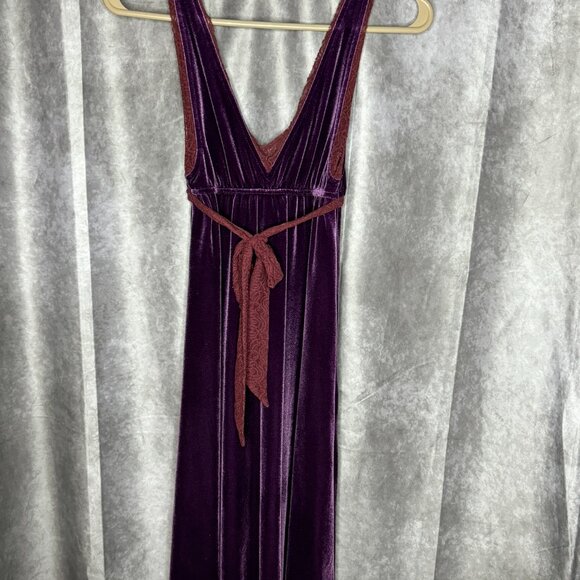 Rare Free People Boho Velvet & Lace Plum Purple Dress XS EUC - Picture 4 of 6